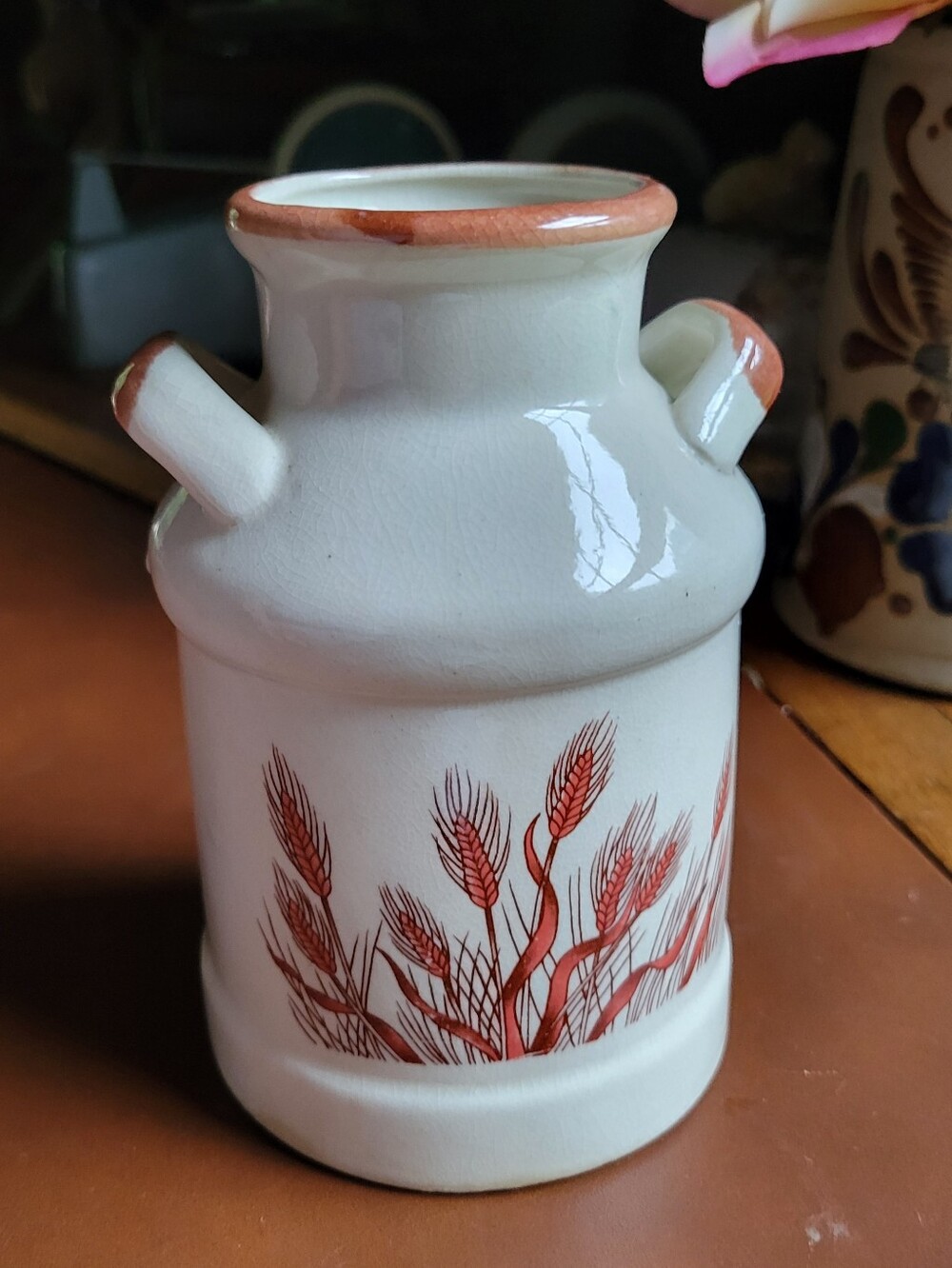 Vintage Ceramic Wheat Pattern Milk Can Style Canister Made In Japan